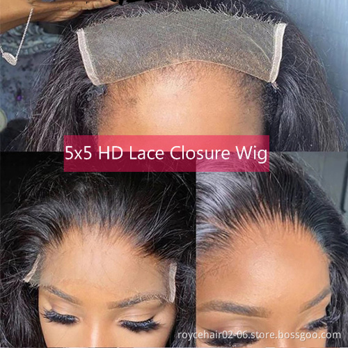 Cheap Brazilian Hair Transparent Swiss Lace Wigs,Virgin Human Hair 150% Density Glueless HD 5x5 Lace Closure Wig For Black Women